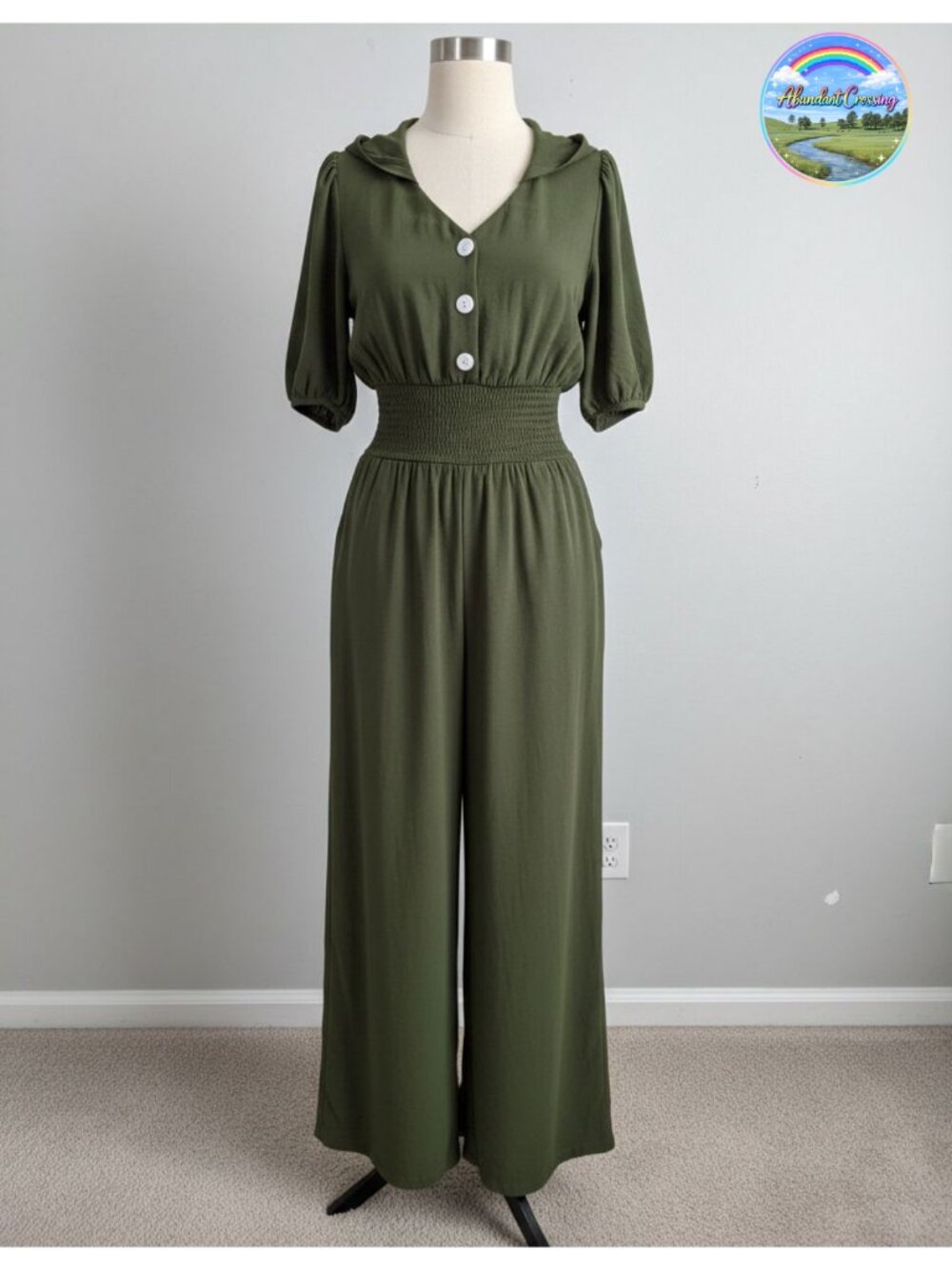 Women's V-Neck Short Sleeve Jumpsuit Smocked Wide Leg One Piece Outfit